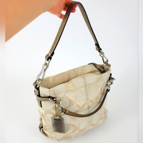 Coach Signature Gold Beige Handbag Shoulder Bag - Picture 3 of 13